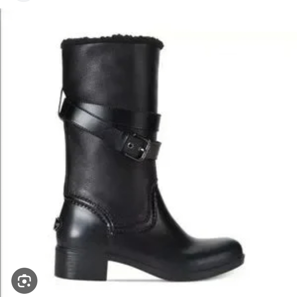 Coach Zena Moto Boots Black Leather Shearling Lined Size 10